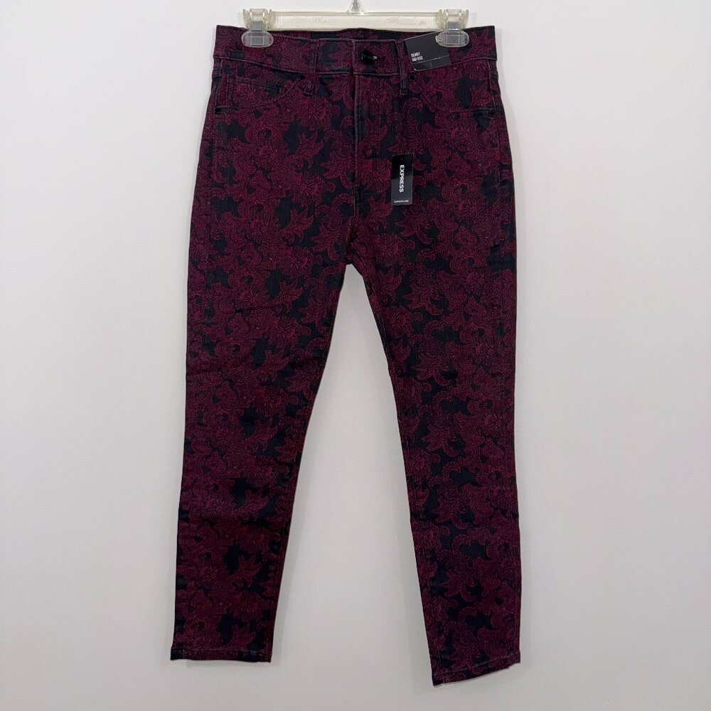 NWT Express Skinny Mid Rise Size 6 Short Red Floral Pants